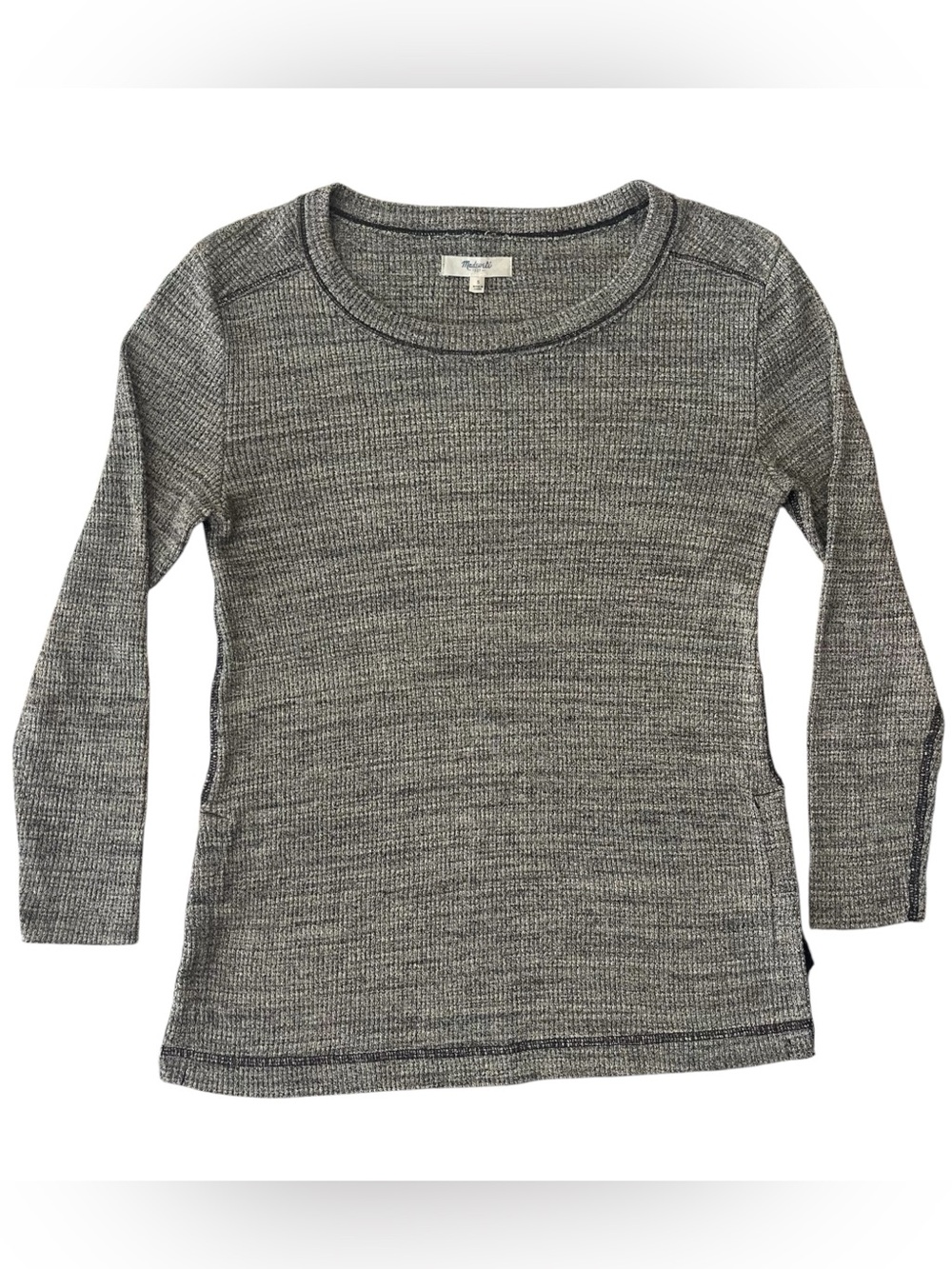 Madewell Side Button Thermal Waffle Knit Top Long Sleeve Women’s S Beige E5713